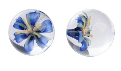 Стеклянные вагинальные шарики синего цвета с цветочком внутри Lovetoy AN-G01-5