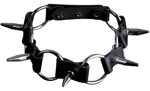 Чёрный кожаный ошейник с длинными шипами Sitabella 3109-1