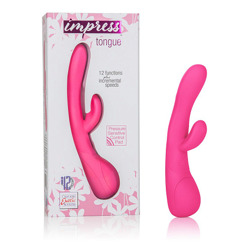 Розовый вибромассажёр со стимуляцией клитора California Exotic Novelties Impress Tongue SE-4420-04-3 (18 см)