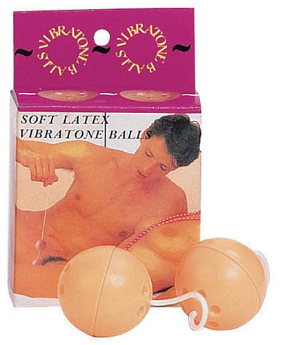 Бежевые вагинальные шарики со смещённым центром тяжести Seven Creations SOFT LATEX VIBRATONE BALL 7334A BX GP