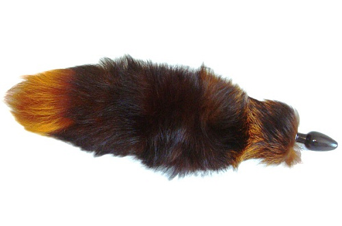Анальная пробка чёрного цвета с тонированным оранжевым хвостом Wild Lust BF32black/orange