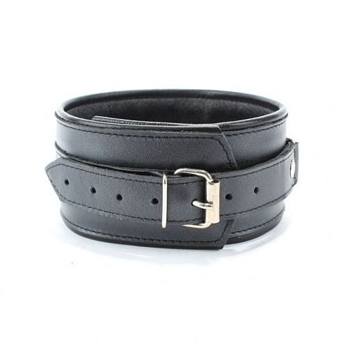 Чёрный ошейник из гладкой кожи БДСМ арсенал 63002