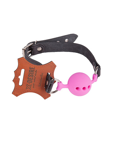 Розовый кляп-шар на чёрных кожаных ремешках Sitabella 3391-1