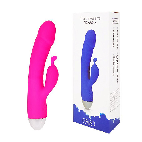 Розовый вибромассажёр с отростком для стимуляции клитора Erokay EK-1406PNK (22 см)