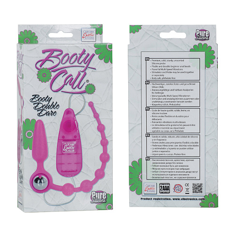 Розовая двойная анальная вибропробка-цепочка California Exotic Novelties Booty Call Booty Double SE-0395-25-3