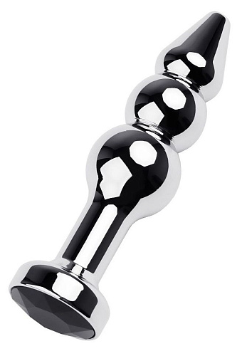 Серебристая анальная удлинённая пробка-ёлочка с чёрным кристаллом ToyFa 717039-5 (11 см)