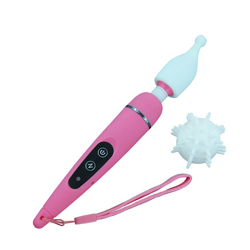 Розовый перезаряжаемый вибростимулятор с насадками Baile BW-055003-1-0101 (17,6 см)