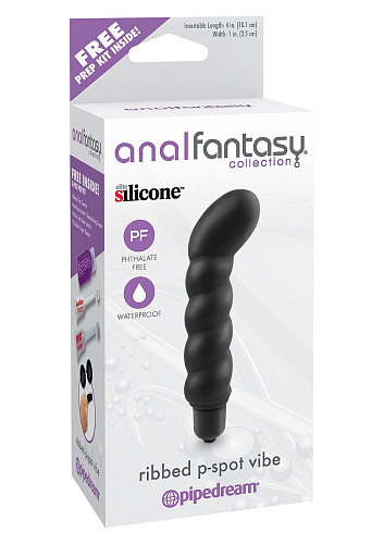 Анальный вибростимулятор точки P с загнутым кончиком чёрного цвета Pipedream Ribbed P-Spot Vibe PD4631-23 (10,5 см)