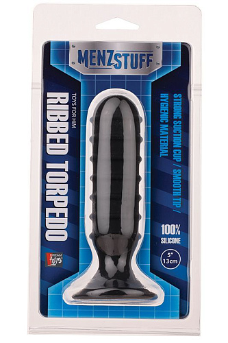 Чёрный силиконовый анальный массажёр Dream Toys MENZSTUFF RIBBED TORPEDO DONG 20727 (13 см)
