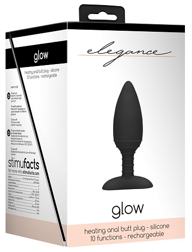 Чёрная анальная пробка с вибрацией и подогревом Shots Media BV Glow ELE015BLK (12 см)
