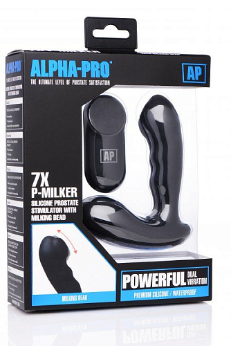 Чёрный стимулятор простаты XR Brands Alpha-Pro 7X P-Milker Silicone Prostate Stimulator with Milking Bead AG151
