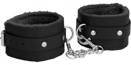 Чёрные наручи Shots Media BV Plush Leather Hand Cuffs OU267BLK