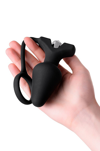 Чёрное эрекционное кольцо с анальной вибропробкой Erotist 541313
