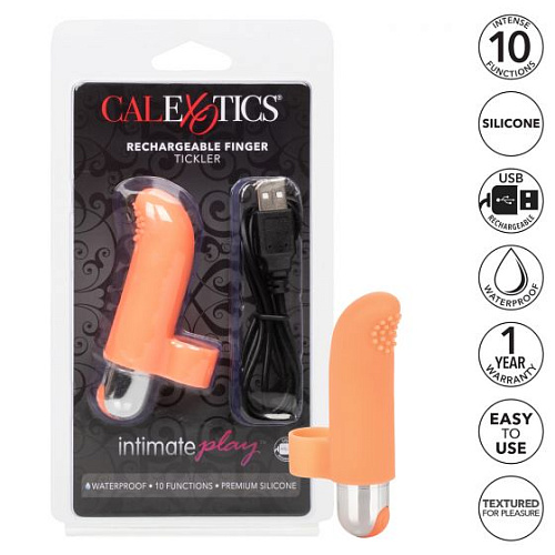 Оранжевая пулька-насадка на палец California Exotic Novelties Finger Tickler SE-1705-00-2 (8,25 см)