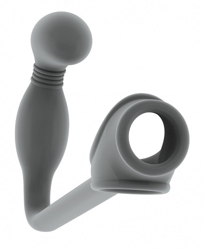 Серая анальная пробка с эрекционным кольцом Shots Media BV SONO №2 SON002GRY