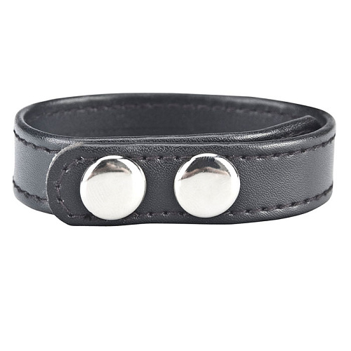 Кольцо на пенис чёрного цвета из искусственной кожи на клепках BlueLine SNAP COCK RING  BLM 1724