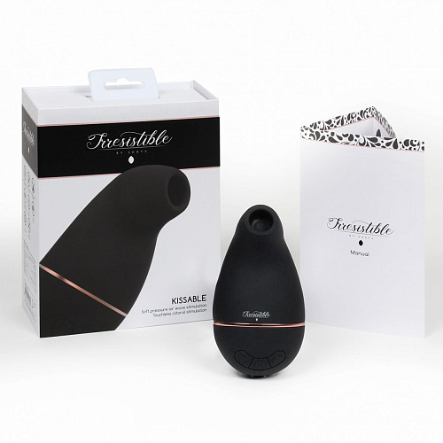Чёрный клиторальный вакуум-волновой массажёр Irresistible Kissable IRR002BLK
