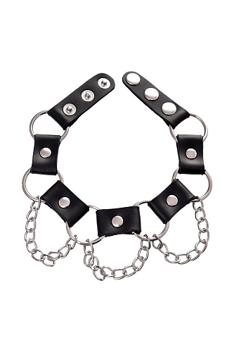 Чёрный ошейник с кольцами и цепочкой Штучки-дрючки 690221