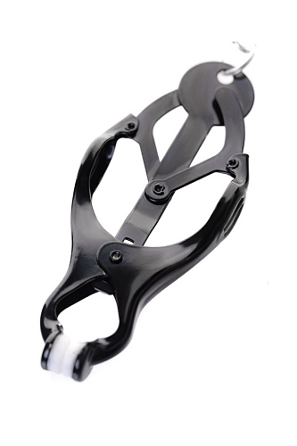 Чёрно-серебристые зажимы для сосков с кольцом для пениса ToyFa Metal 712050