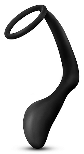 Чёрное эрекционное кольцо с анальным стимулятором Blush Novelties Platinum Cock Ring Plug BL-11245