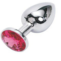 Серебристая анальная пробка среднего размера с рубиновым кристаллом Anal Jewelry Plug MD-14 (8 см)