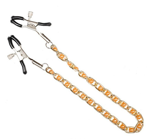 Зажимы для сосков на золотистой цепочке с бусинками Пикантные штучки DPNT002-4