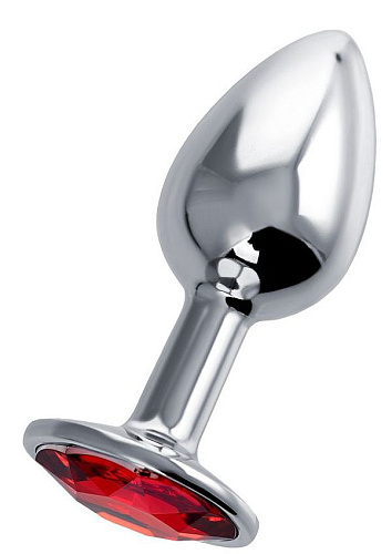 Серебристая коническая анальная пробка с красным кристаллом Штучки-дрючки 690105 (7 см)