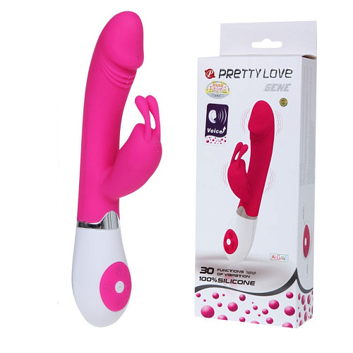Розовый вибратор с клиторальным зайчиком Baile Gene BI-014244 (20,5 см)