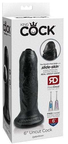 Чёрный необрезанный фаллоимитатор на присоске Pipedream 6 Uncut Cock PD5560-23 (16,5 см)