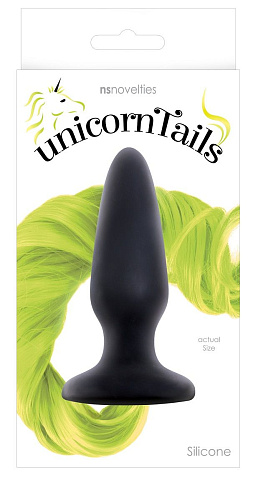 Чёрная анальная пробка с неоново-жёлтым хвостом NS Novelties Unicorn Tails Yellow NSN-0509-19 (9,9 см)