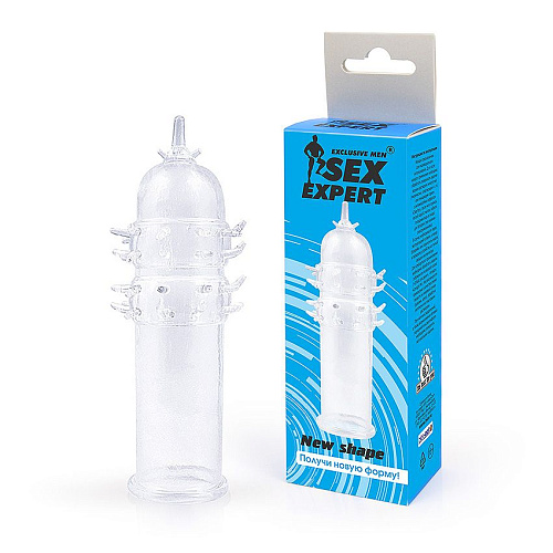 Закрытая прозрачная насадка на пенис с шипиками Bior toys SEM-55203 (12 см)