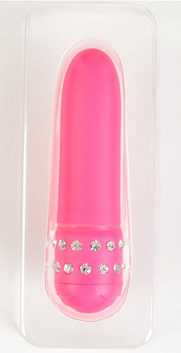 Розовый вибратор со стразами на основании ToyFa 881040-3