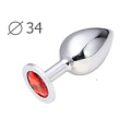 Коническая серебристая анальная втулка с красным кристаллом Anal Jewelry Plug SM-16 (8,2 см)