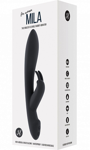 Чёрный вибратор с клиторальным отростком Shots Media BV Mila JIL006BLK (22 см)