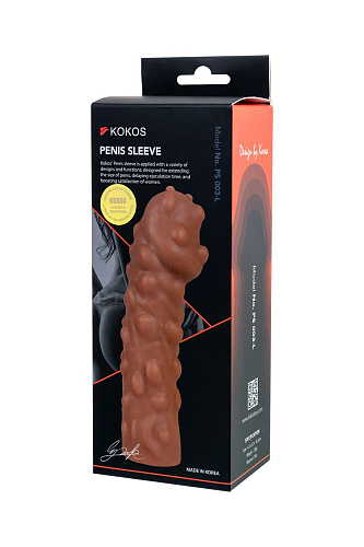 Телесная, покрытая пузырьками насадка на член KOKOS PS.003-L (16,5 см)