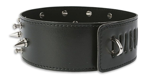 Чёрный широкий ошейник с шипами Пикантные штучки DP091