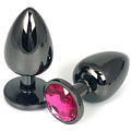 Чёрная металлическая анальная пробка с розовым стразом Vandersex 400-VPL (9 см)