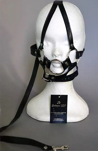 Чёрная сбруя с кольцом на поводке Подиум Р82А