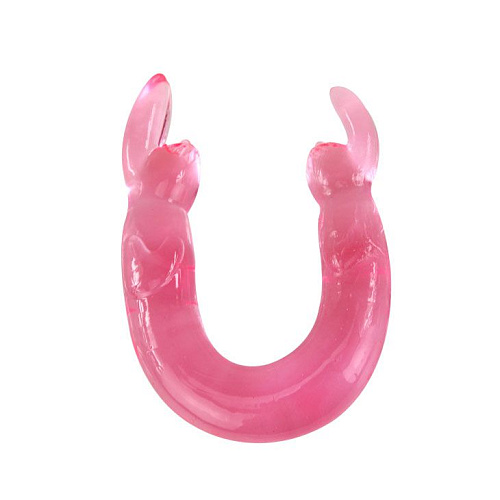 Двусторонний розовый фаллоимитатор с фигурками зайчиков на кончиках Baile BI-040003-0101S (30,5 см)