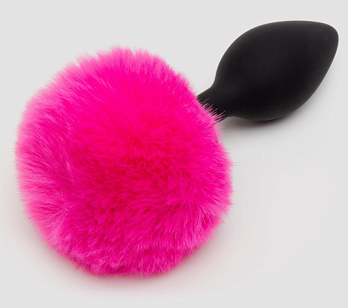 Чёрная анальная пробка с розовым хвостом Happy Rabbit Medium Bunny Tail Butt Plug 80244