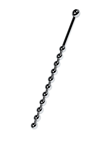 Серебристый длинный уретральный плаг из бусин ToyFa Metal 717315