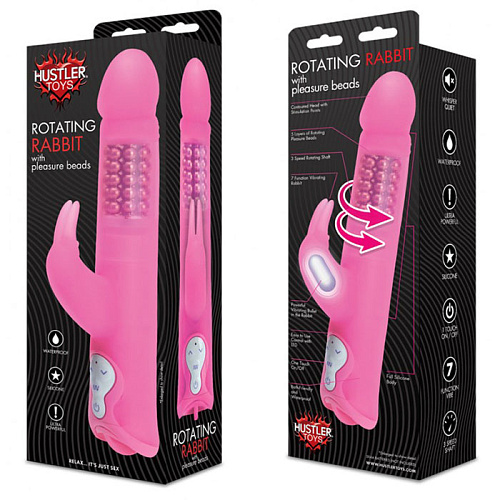 Розовый вибромассажёр с шариками и клиторальным отростком Hustler HT-R2 (25 см)