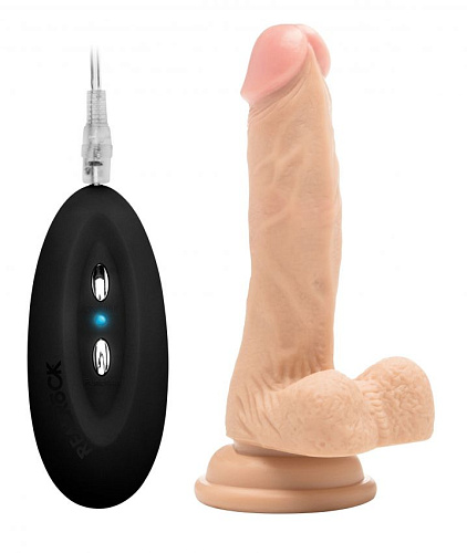 Телесный вибратор-реалистик Shots Media BV Vibrating Realistic Cock 7 With Scrotum REA002SKN (18 см)