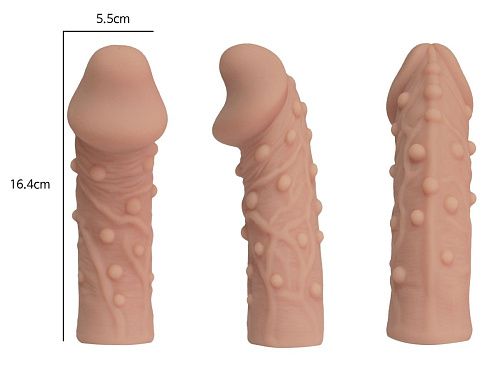 Насадка фаллического вида с венками и шишечками в телесном цвете KOKOS Extreme Sleeve 006 L-size ES.006-L (16,4 см)