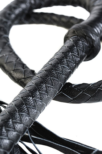 Чёрный длинный кожаный кнут с хлопушками на конце ToyFa 700016