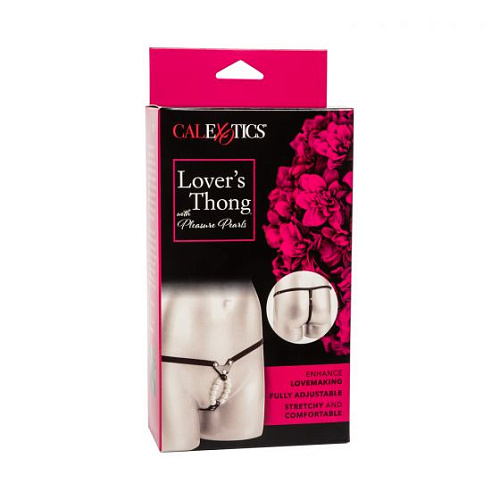 Чёрные трусики с белыми стимулирующими бусинами California Exotic Novelties Lovers Thong with Pleasure Pearls SE-0060-35-3