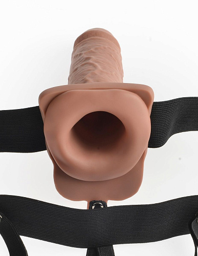 Кофейный перезаряжаемый вибрострапон Pipedream 7 Hollow Rechargeable Strap-on with Balls PD3391-22