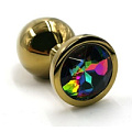 Золотистая алюминиевая анальная пробка с радужным кристаллом Kanikule KL-AL008SG (6 см)