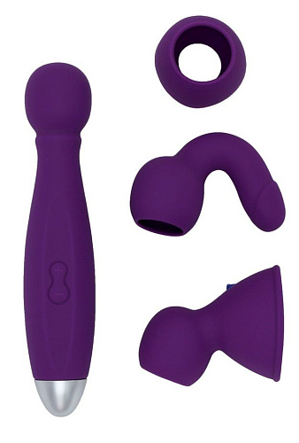 Водонепроницаемый вибратор фиолетового цвета с насадками для двоих RestArt Bowling RA-301 (19 см)
