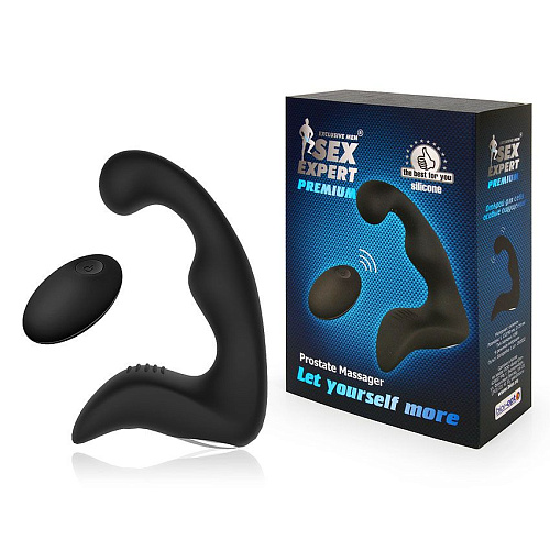Чёрный силиконовый массажёр простаты с пультом ДУ Bior toys SEM-55178